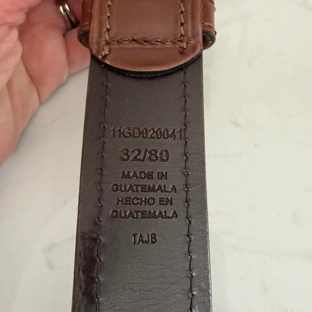 Brown leather work belt roller buckle 32